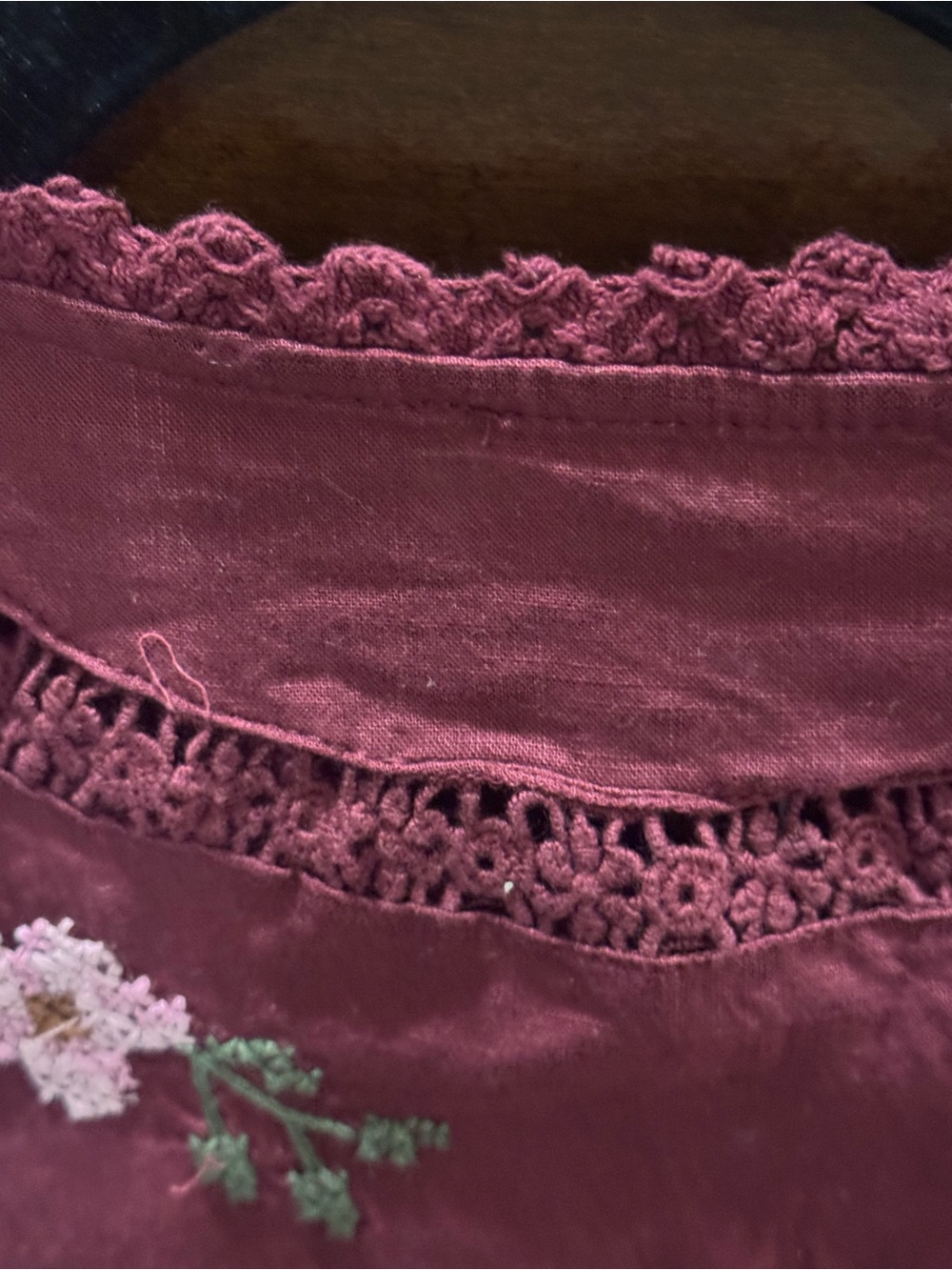 Jennifer & grace Embroidered Tie-Front Peplum Top - Burgundy long sleeve size S - Picture 8 of 12